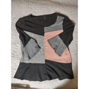 I.N. Studio XL Black 3/4 Sleeve Patchwork Blouse Artcore Women’s Top